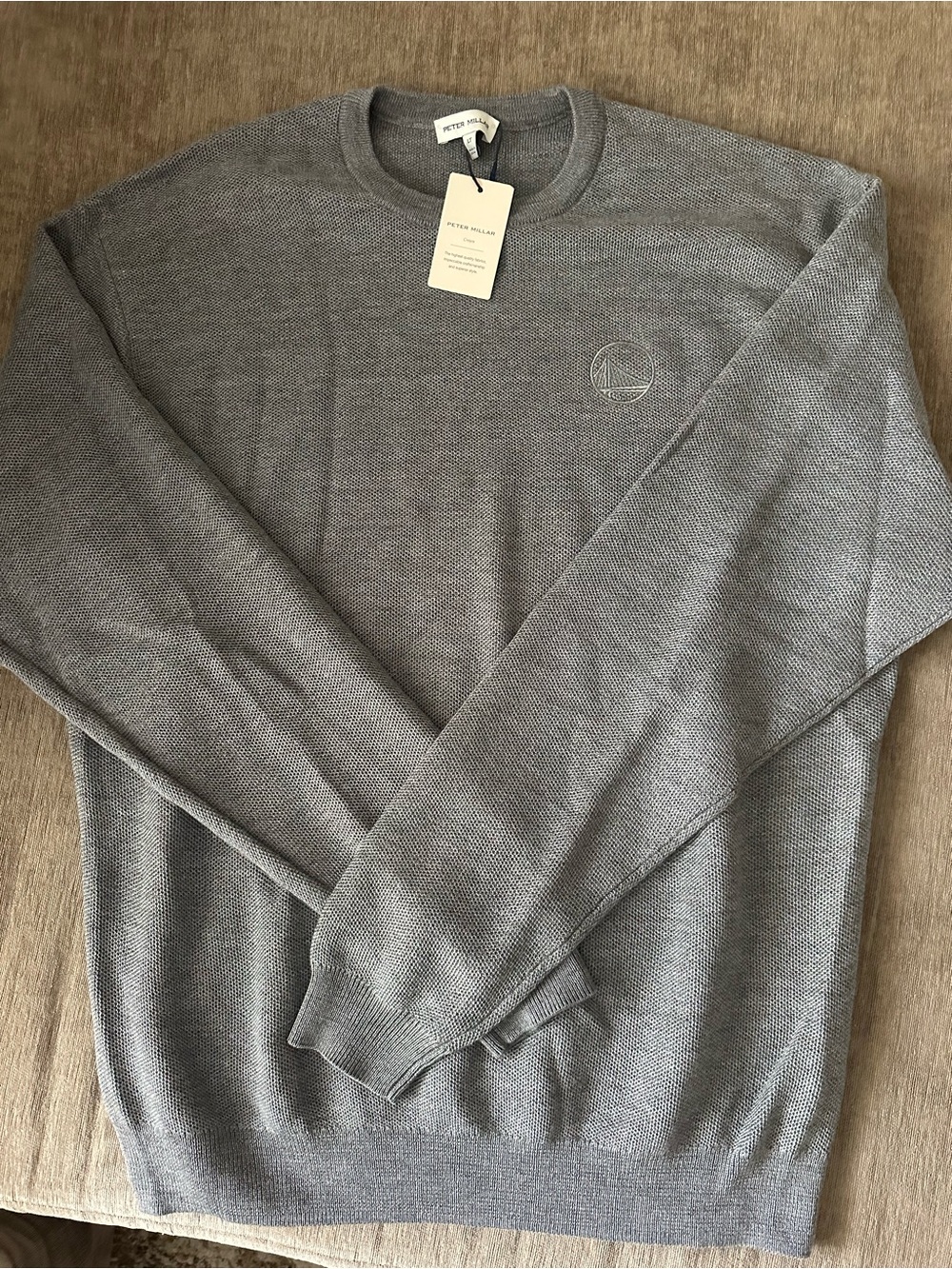 Peter Millar Men's Light Gray Crewneck Sweater w/ SF Warriors logo